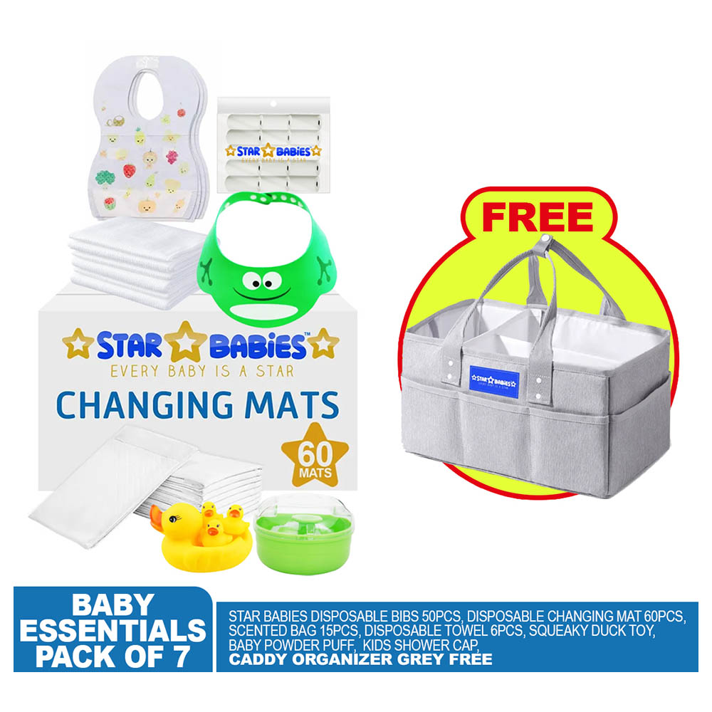 Star Babies - Baby Essentials 7pcs w/ Caddy Diaper Bag Big - White