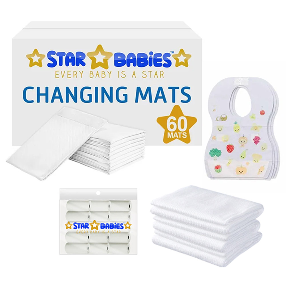 Star Babies - Baby Essentials 7pcs w/ Caddy Diaper Bag Big - White
