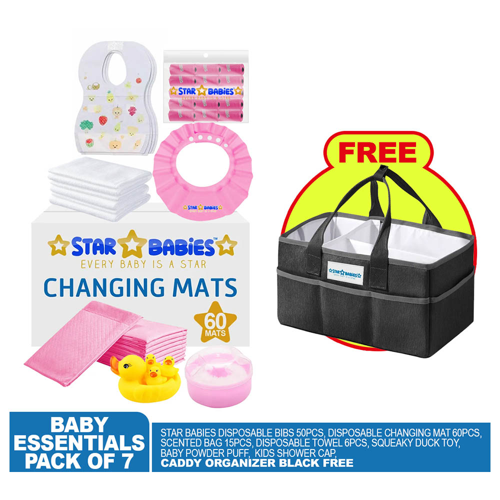 Star Babies - Baby Essentials 7pcs w/ Caddy Diaper Bag Big - Pink