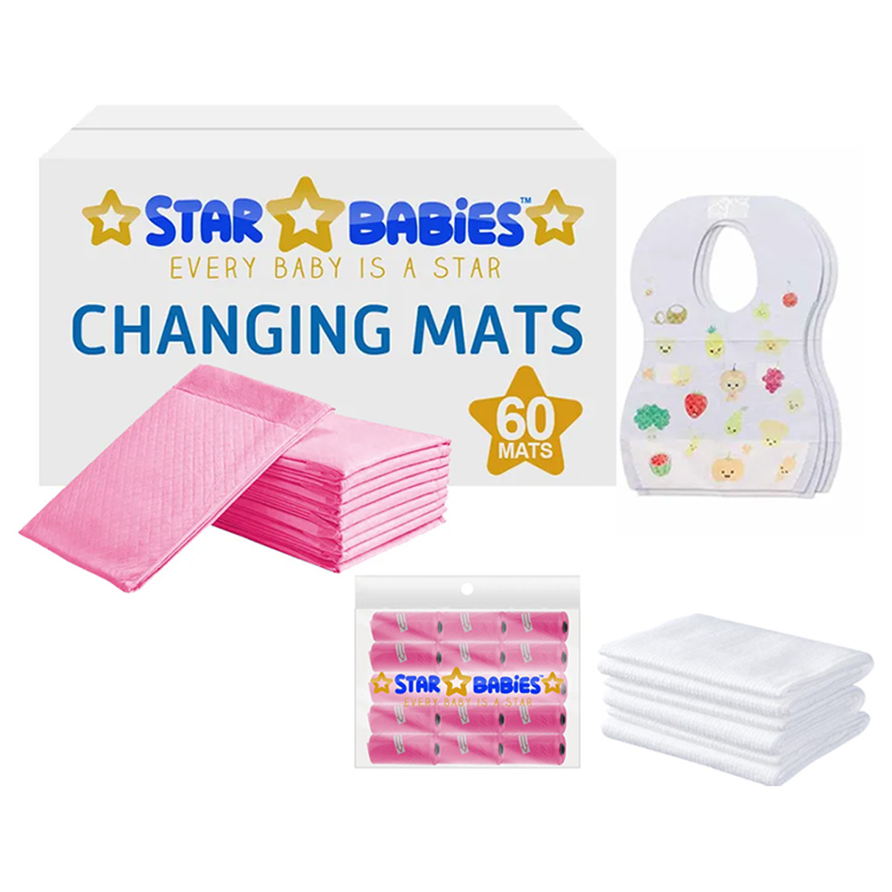 Star Babies - Baby Essentials 7pcs w/ Caddy Diaper Bag Big - Pink