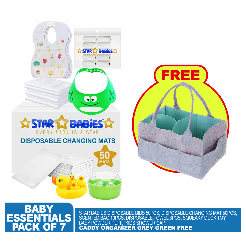 Star Babies - Baby Essentials 7pcs w/ Caddy Diaper Bag - White