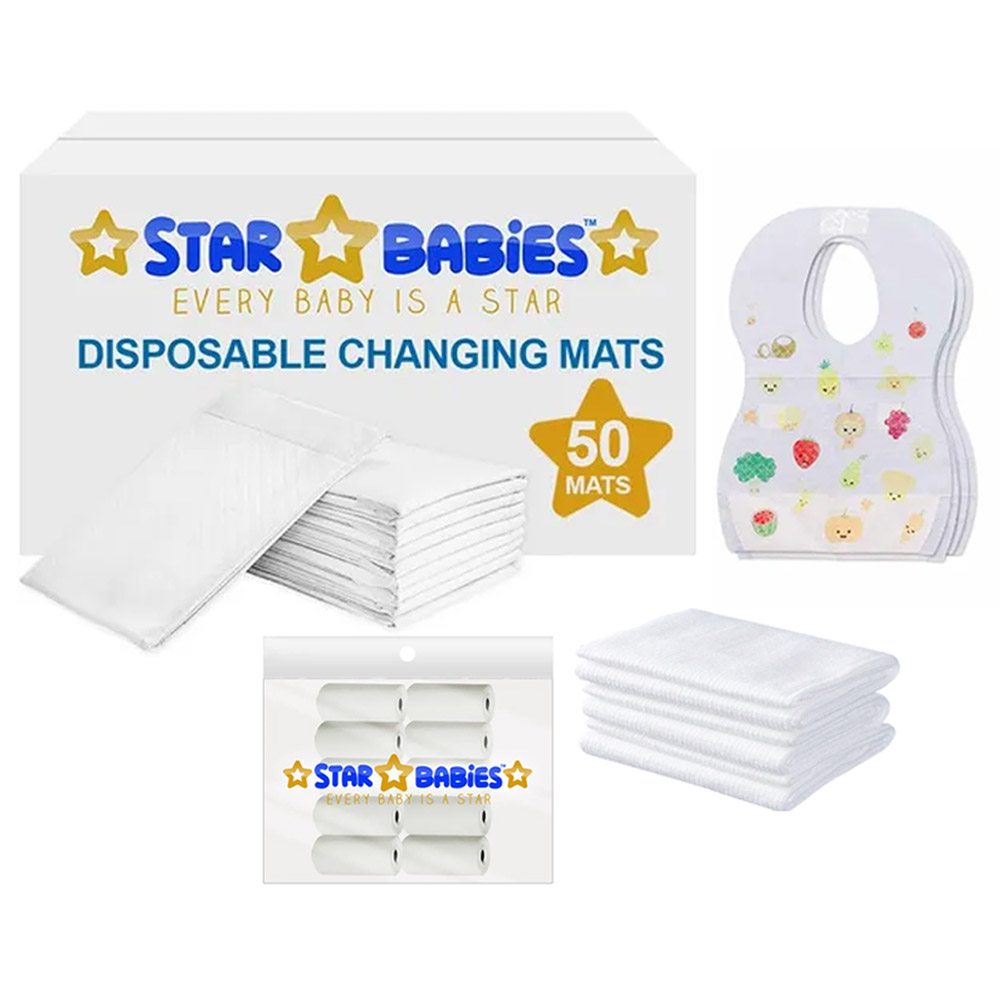 Star Babies - Baby Essentials 7pcs w/ Caddy Diaper Bag - White
