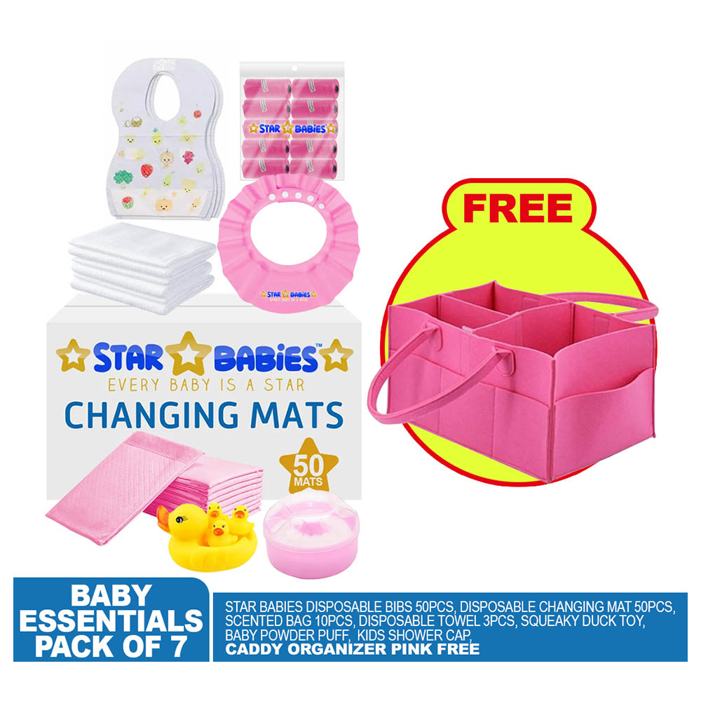 Star Babies - Baby Essentials 7pcs w/ Caddy Diaper Bag - Pink