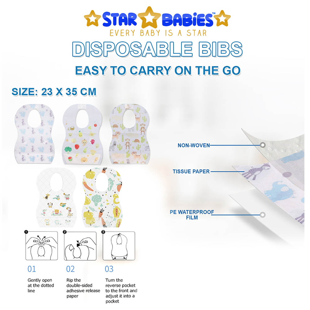 Star Babies - Disposable Bibs Fruits Print 5pcs w/ Scented Bag 2pcs & Dispenser - Grey