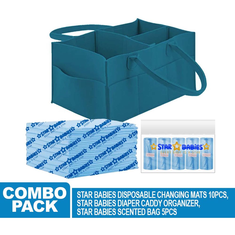 Star Babies - Disposable Changing Mat 20pcs & Scented Bag 5pcs w/ Caddy Diaper - Blue
