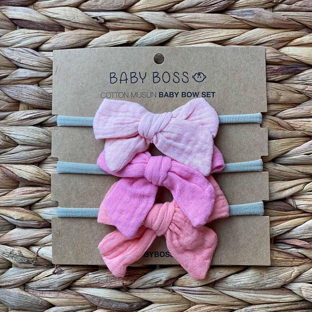 Baby Boss - Cotton Muslin Bow Set - Pink