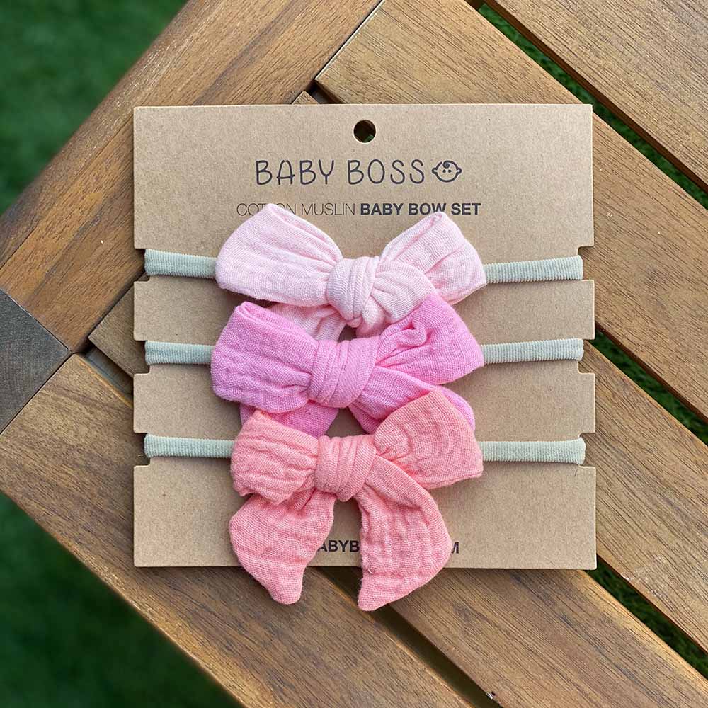Baby Boss - Cotton Muslin Bow Set - Pink