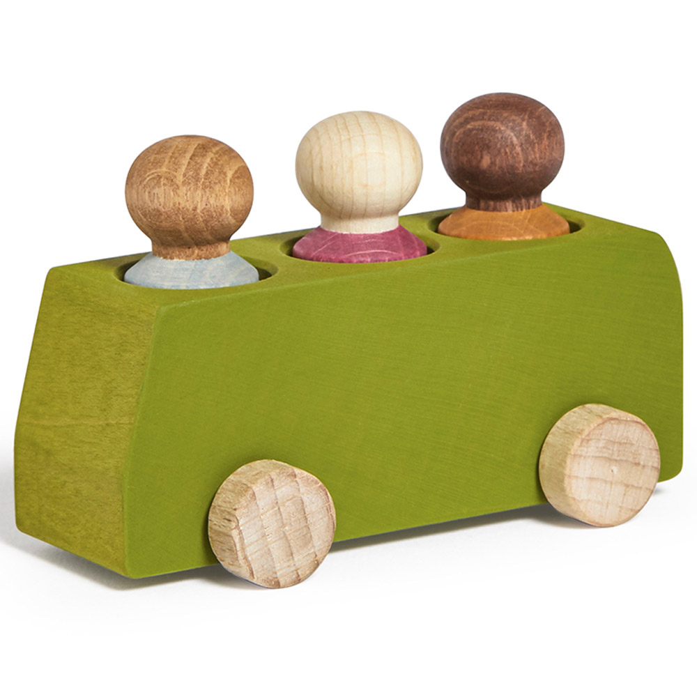 Lubulona - Wooden Bus With 3 Figures - Lime