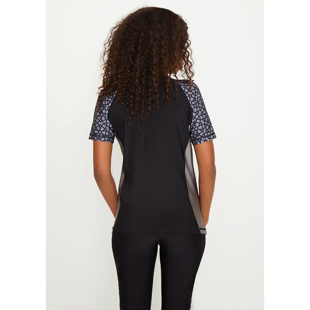 Coega Sunwear - Ladies Short Sleeve Rashguard - Nero Silver Arabesque
