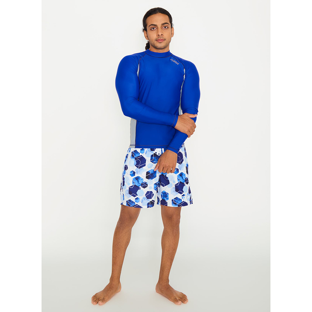 Coega Sunwear - Men's Long Sleeve Rashguard - Navy Watercolor Hexagons