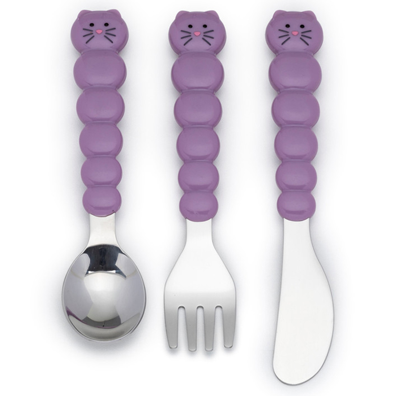 Melii - Utensil Set - 6pcs - Purple Cat & Grey Bulldog