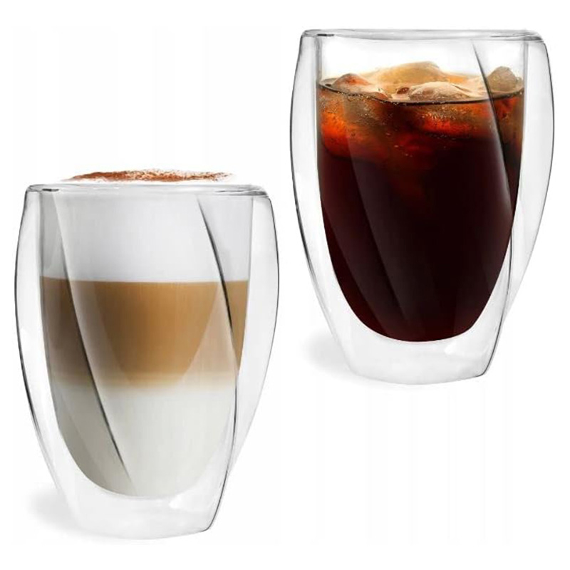 1Chase - Double Wall Twist Drinking Glass Cup - 350 ml - 2pcs