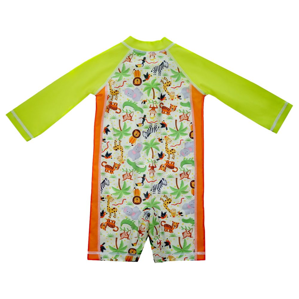 Coega Sunwear - Boys Baby Long Sleeves Swimsuit - Green Jungle Animals