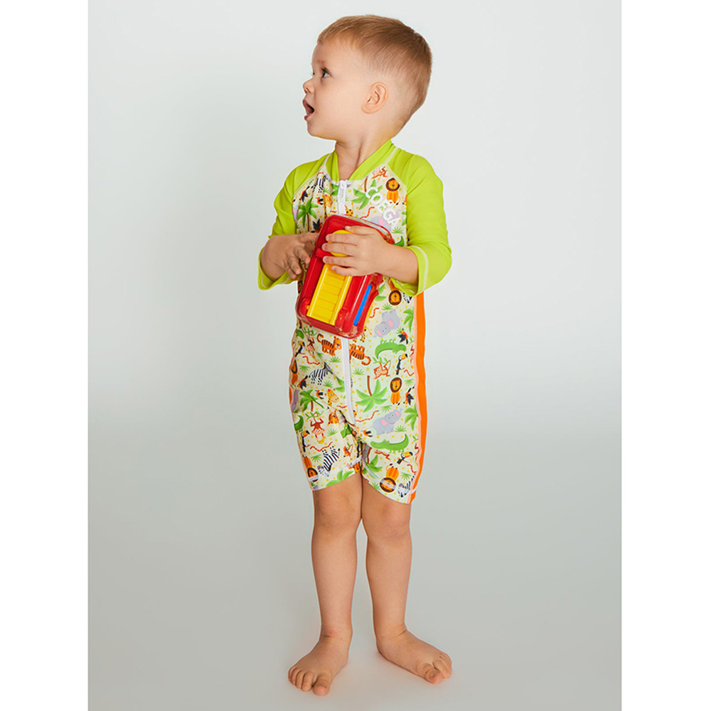 Coega Sunwear - Boys Baby Long Sleeves Swimsuit - Green Jungle Animals