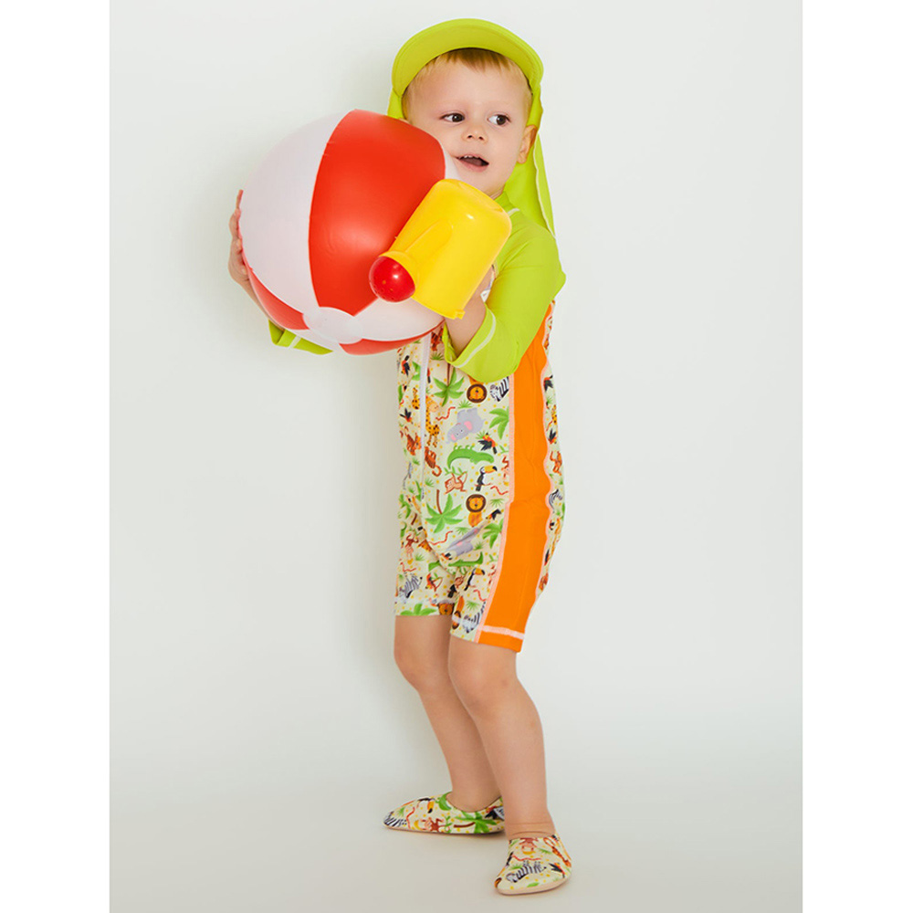 Coega Sunwear - Boys Baby Long Sleeves Swimsuit - Green Jungle Animals