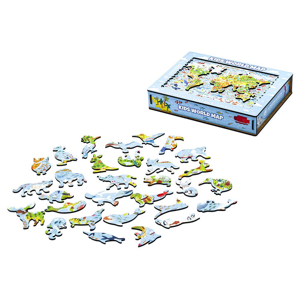 Unidragon - Figured Wooden Puzzle Kit - Kids World Map - 100pcs