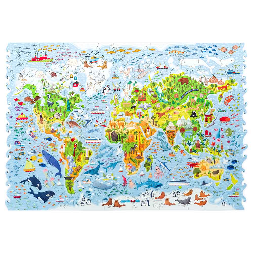 Unidragon - Figured Wooden Puzzle Kit - Kids World Map - 100pcs