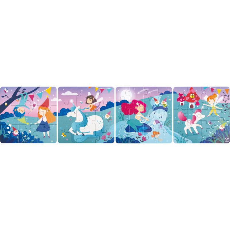 Hape - 4-in-1 Fairytale Jigsaw Puzzle With Cotton Bag - 57pcs