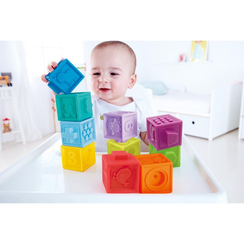 Hape - Squeeze Me Blocks Soft Silicone Stacking Toy - 10pcs