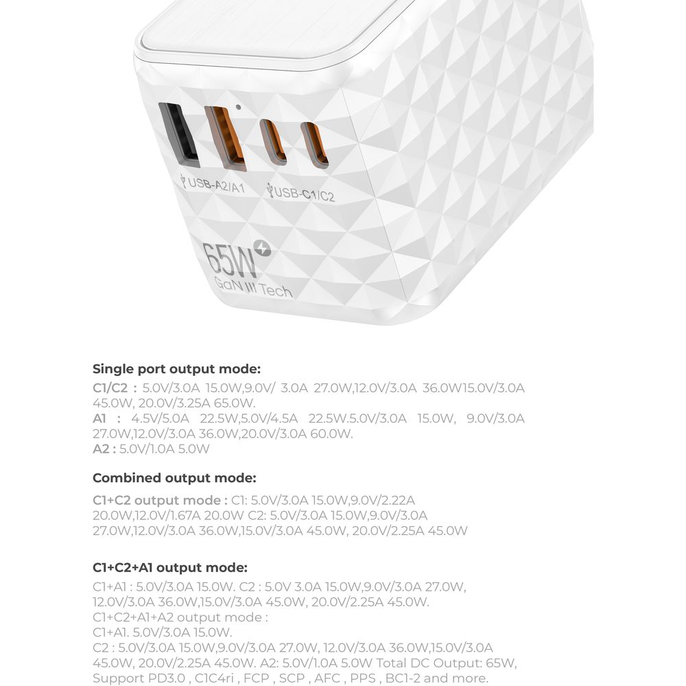 Blupebble - Passport 2.1 World Travel Adapter w/ 2 USB-C & 2 USB-A Ports - White