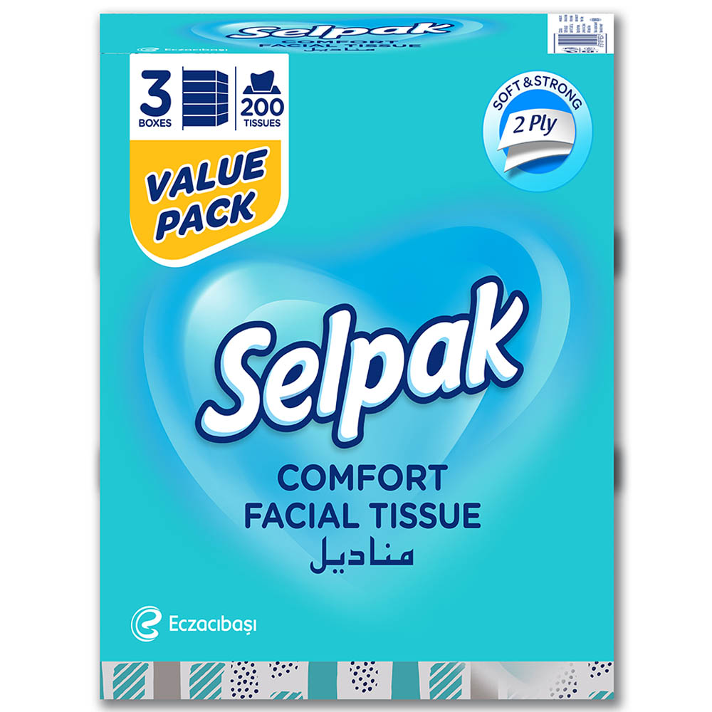 Selpak - Comfort Boxed Facial Tissue - 200 Sheets - Pack of 3