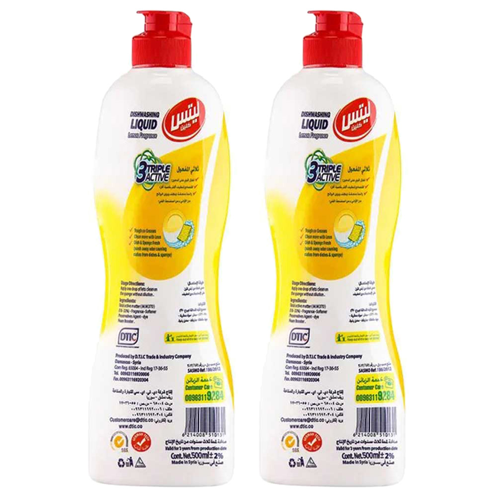Let's Clean - Dishwashing Liquid - Lemon - 500 ml - Pack of 2