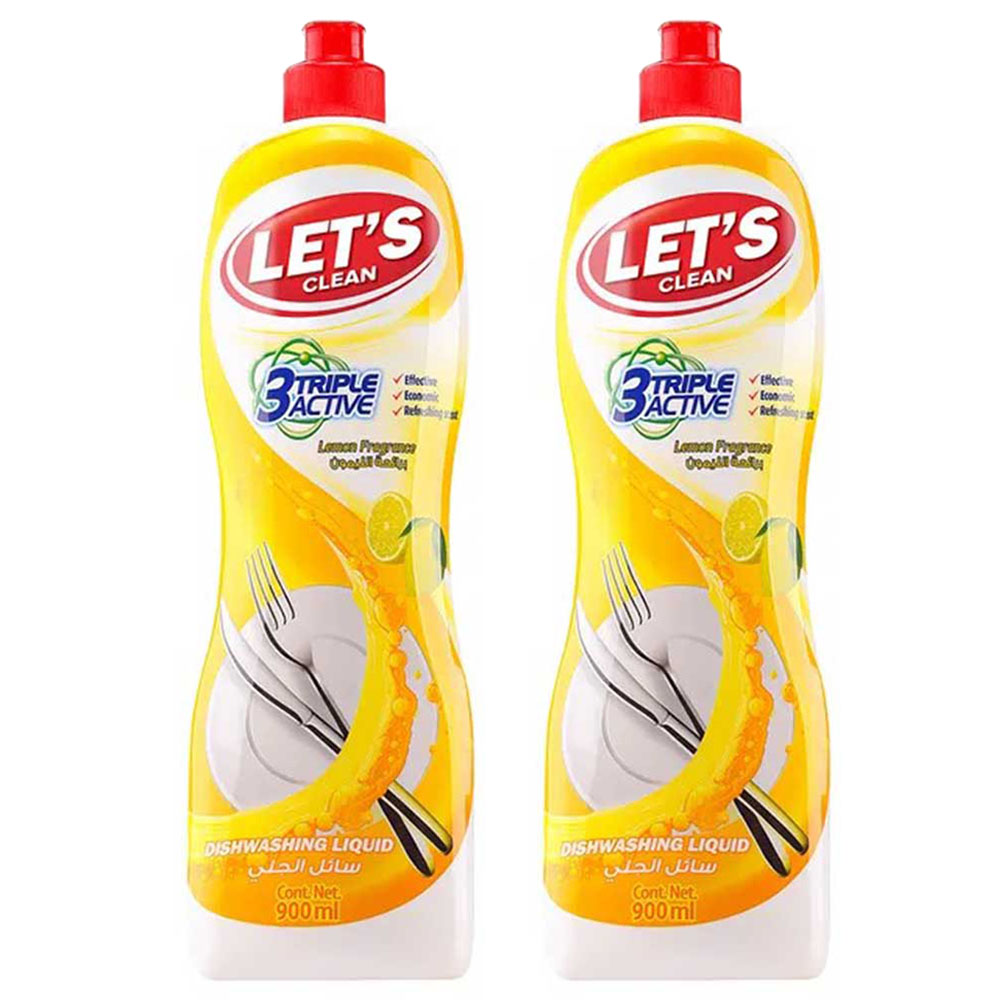 Let's Clean - Dishwashing Liquid - Lemon - 900 ml - Pack of 2