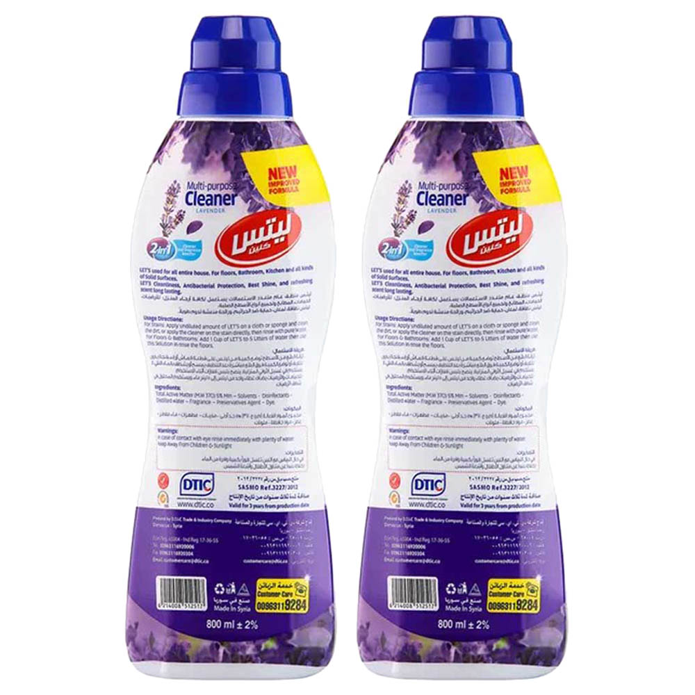 Let's Clean - Multi-Purpose Cleaner - Lavender - 800 ml - Pack of 2