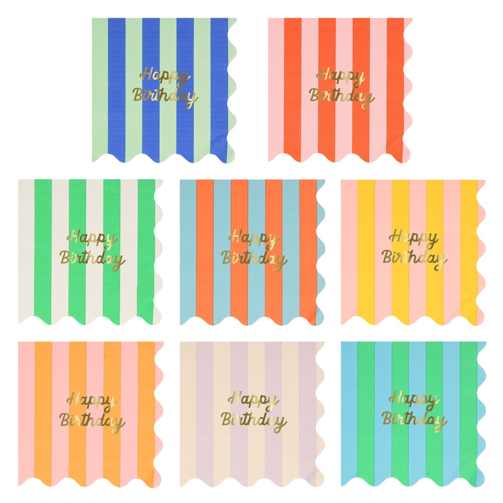 Meri Meri - Stripe Happy Birthday Large Napkins