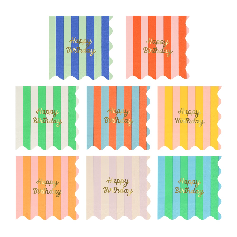 Meri Meri - Stripe Happy Birthday Small Napkins