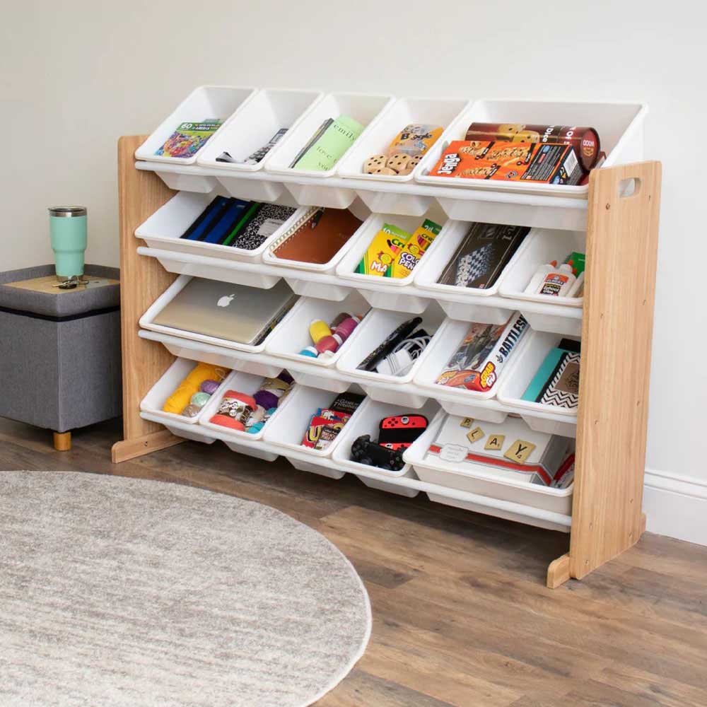 Homesmiths - Wooden Toy Organizer w/ Shelf & 16 Storage Bins - XL