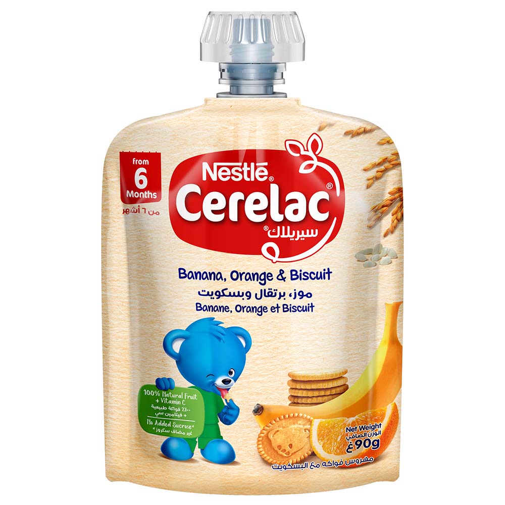 Nestle Cerelac - Banana Orange Biscuit Puree Pouch - 16pcs - 90 g