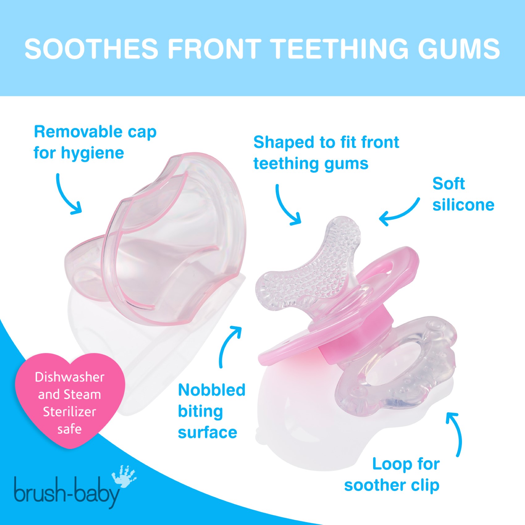 Brush Baby - Soft Teether Brush + Front-ease Teether - Pink