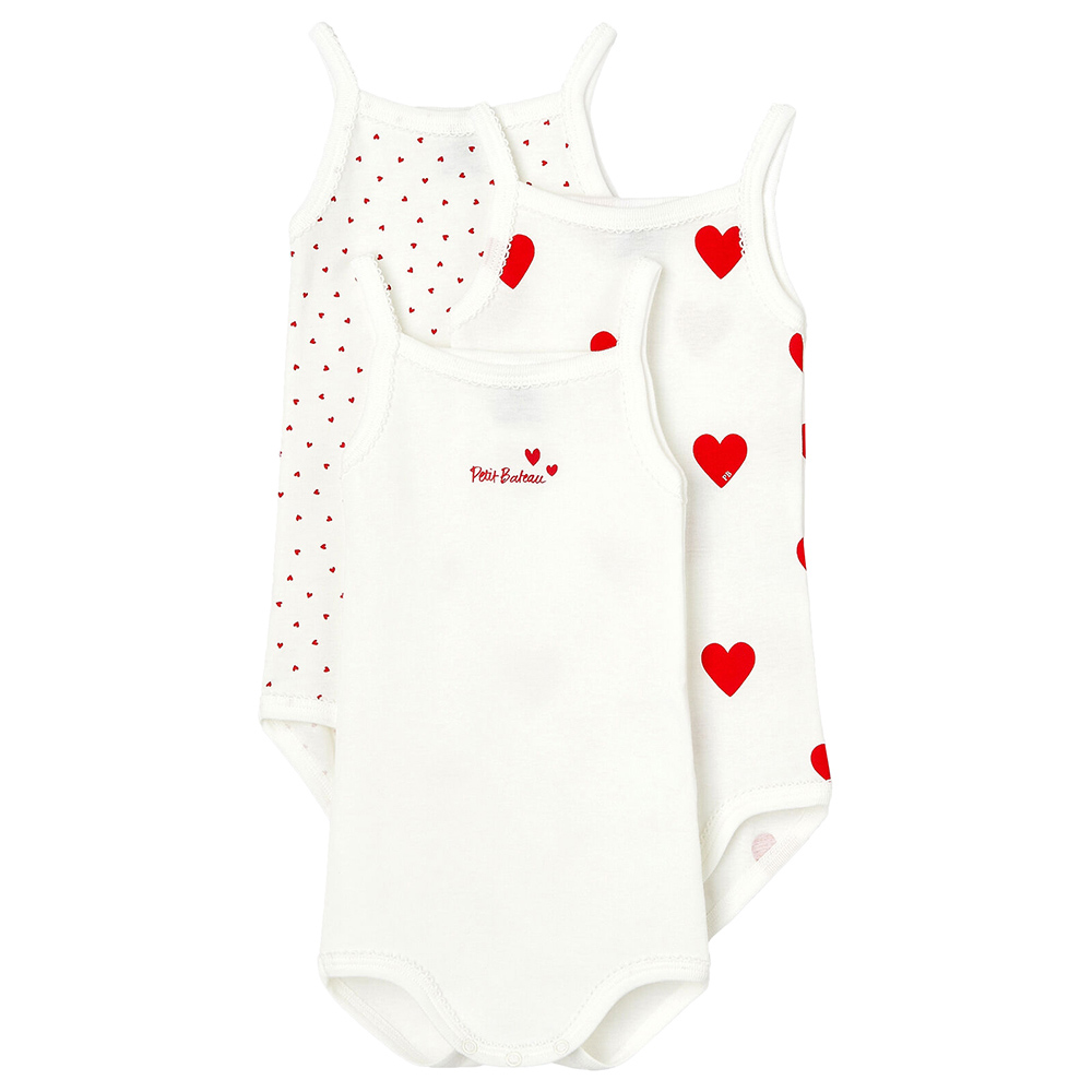 Petit Bateau - 3pc-Set - Baby's Strappy Bodysuits - White/Red