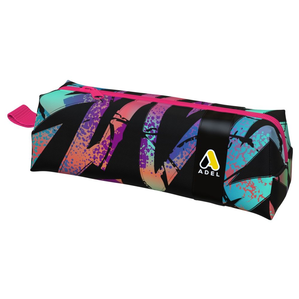 Adel - Geometric Printed Single Zip Pencil Bag - Blue & Purple