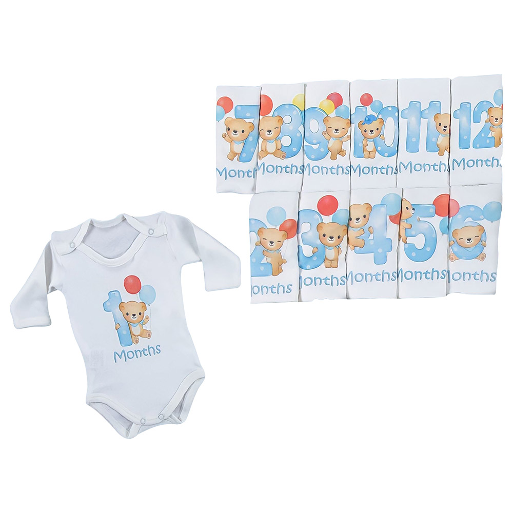 Bokihat - 12pc-Set - Monthly Milestone Bodysuit For Boys