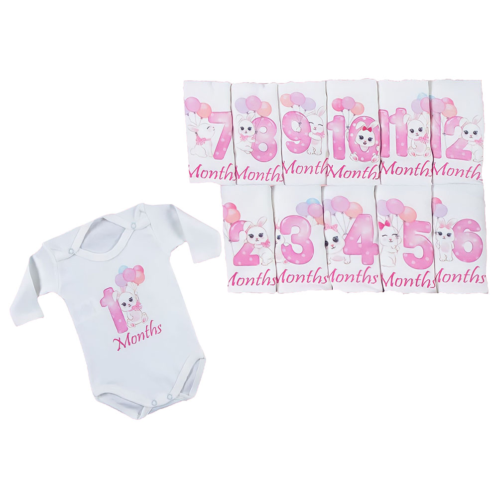 Bokihat - 12pc-Set - Monthly Milestone Bodysuit For Girls