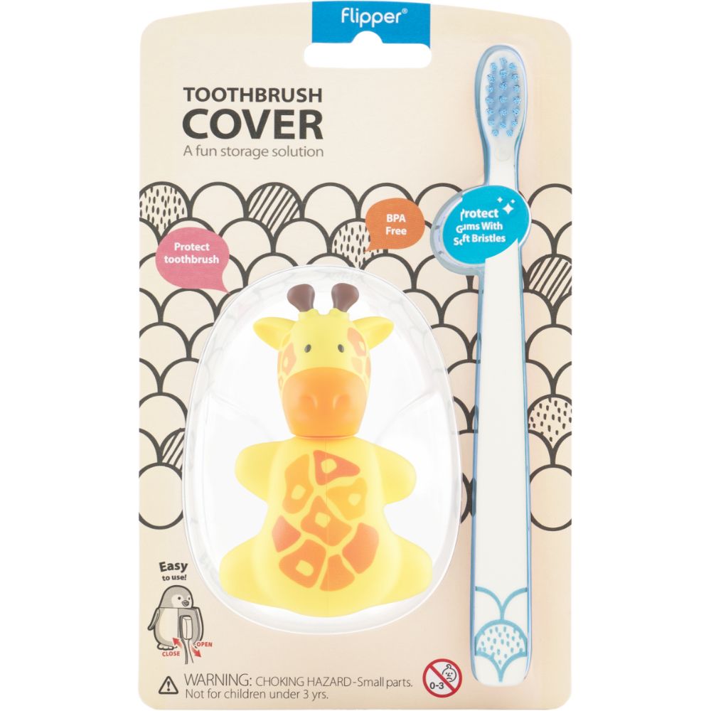 Flipper - Fun Animal Toothbrush W/ Holder for Kids - Giraffe (Colour May Vary)
