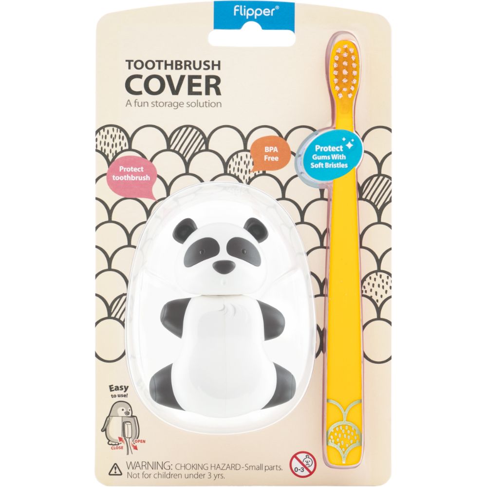 Flipper - Fun Animal Toothbrush W/ Holder for Kids - Panda (Colour May Vary)