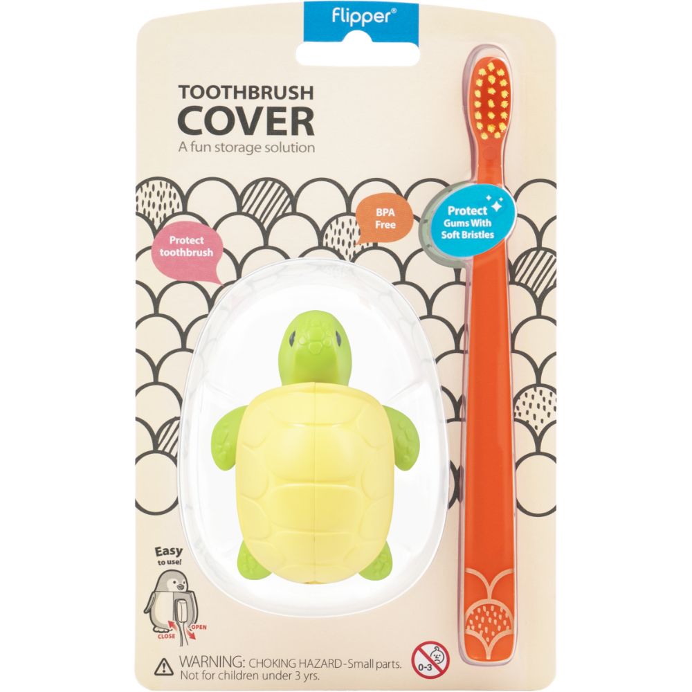 Flipper - Fun Animal Toothbrush W/ Holder for Kids - Turtle (Colour May Vary)
