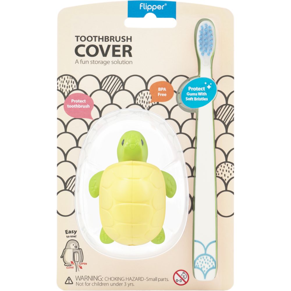 Flipper - Fun Animal Toothbrush W/ Holder for Kids - Turtle (Colour May Vary)