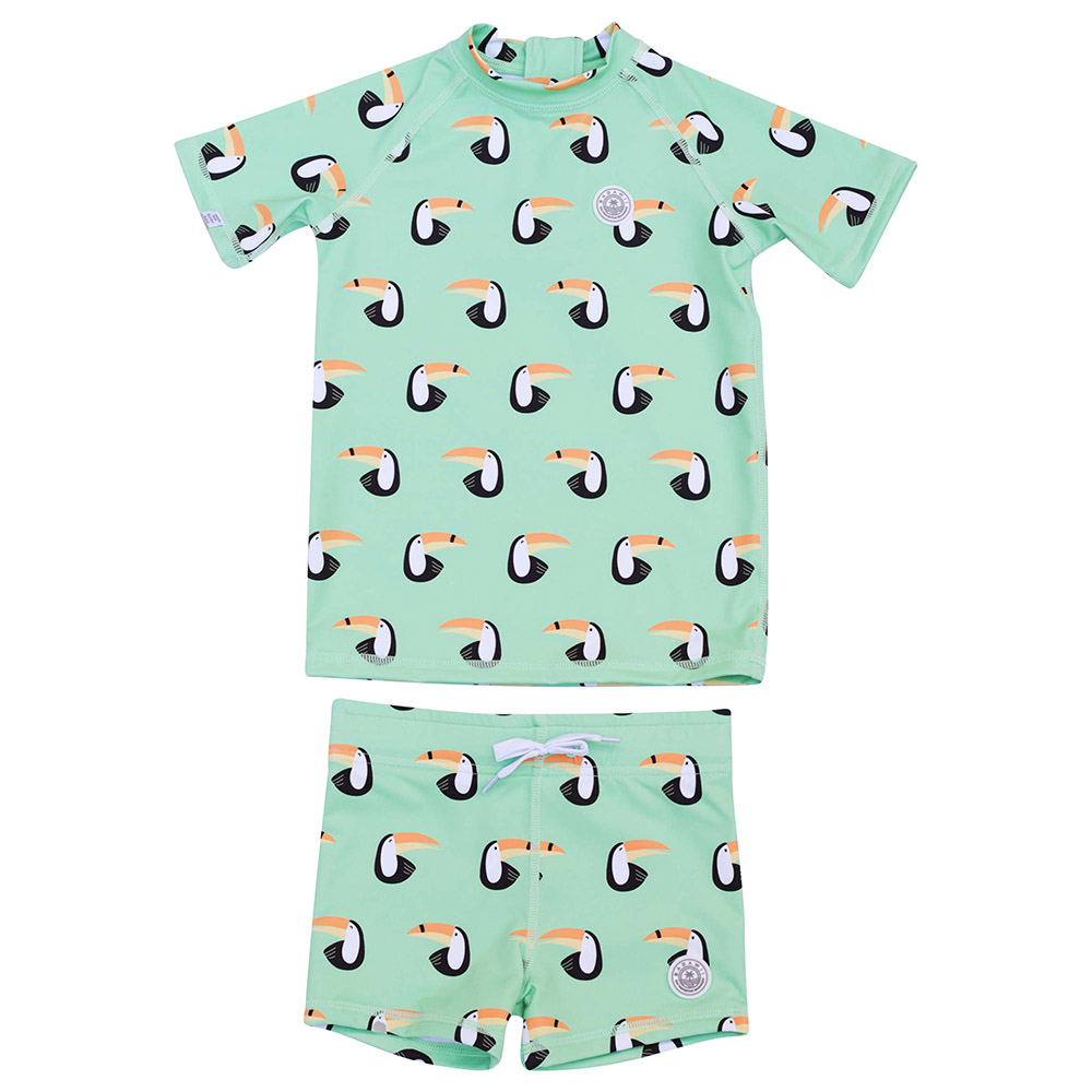 Badawii Beachwear - 2pc-Set - Boy Swim Suit Toucan Paradise - Light Green