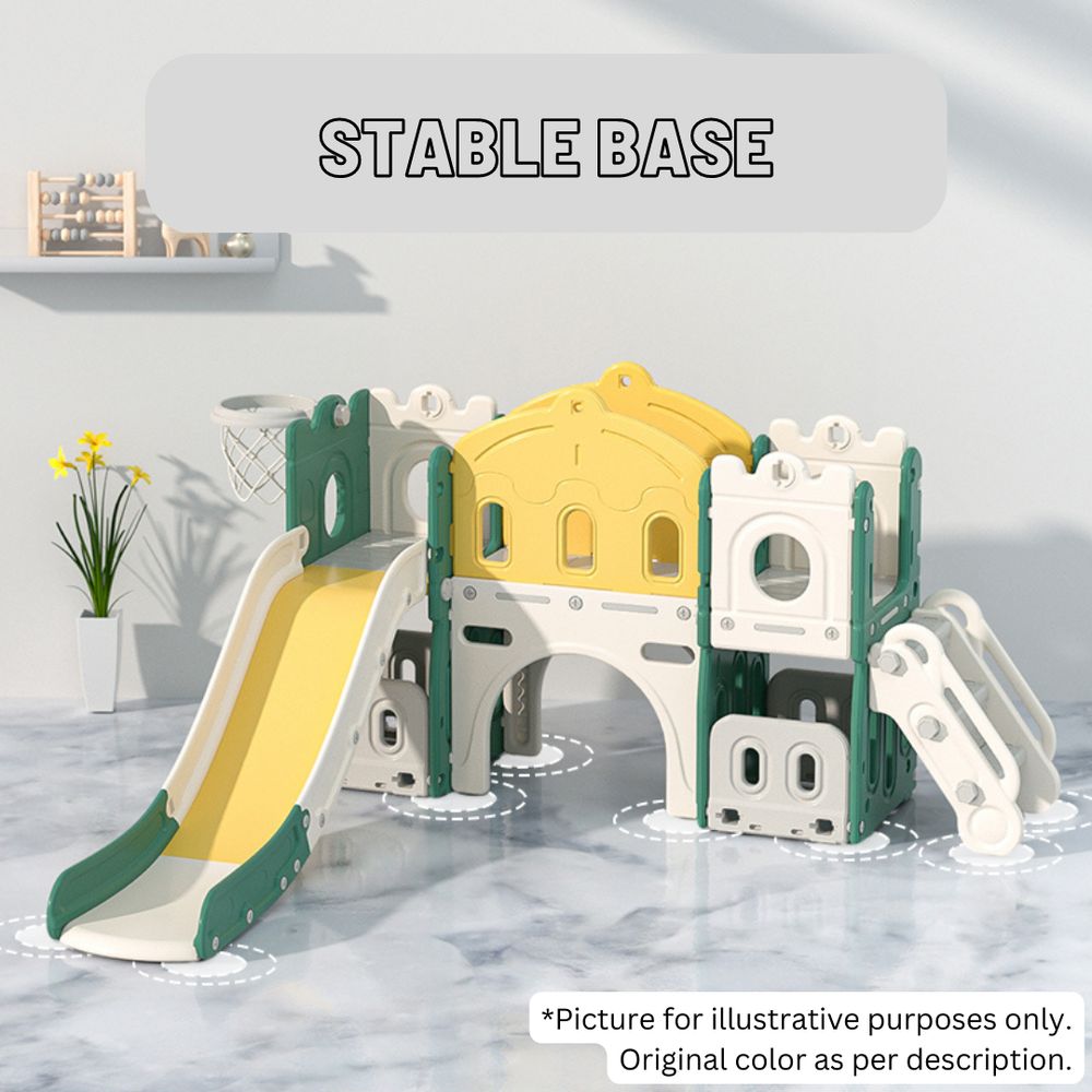 Lovely Baby - Twin Tower Playhouse w/ Slide & Basketball Hoop - Green