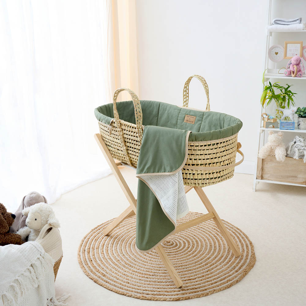 Clair de Lune - Organic Palm Moses Basket - Forest Green