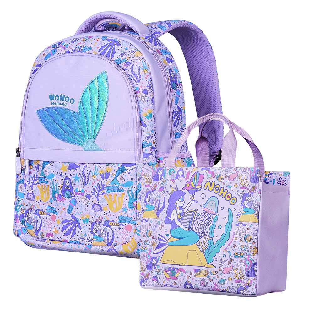 Nohoo - Mermaid School Backpack With Handbag - Purple - 16-inch