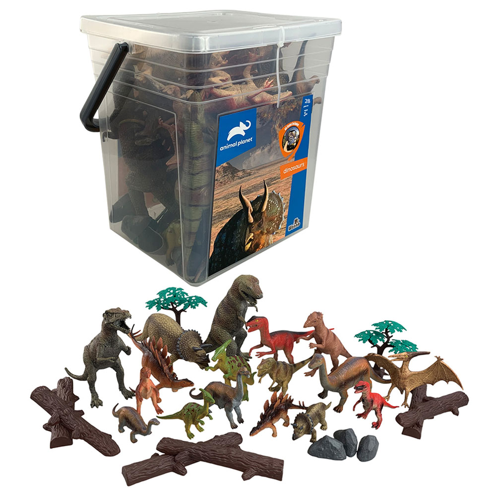Wenno - Dinosaurs Playset In Square Bucket - 28pcs 