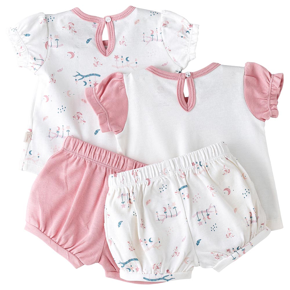 Elegant Kids - 4pc-Set - Girl's Printed Tee And Shorts - White