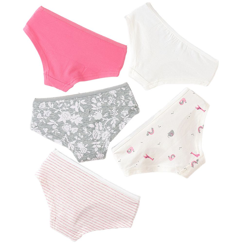 Jelliene - 5pc-Set - Girl's Soft Cotton Briefs - Pink/White