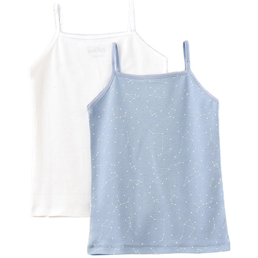 Jelliene - 2pc-Set - Girl's Soft Cotton Vests - White/Blue