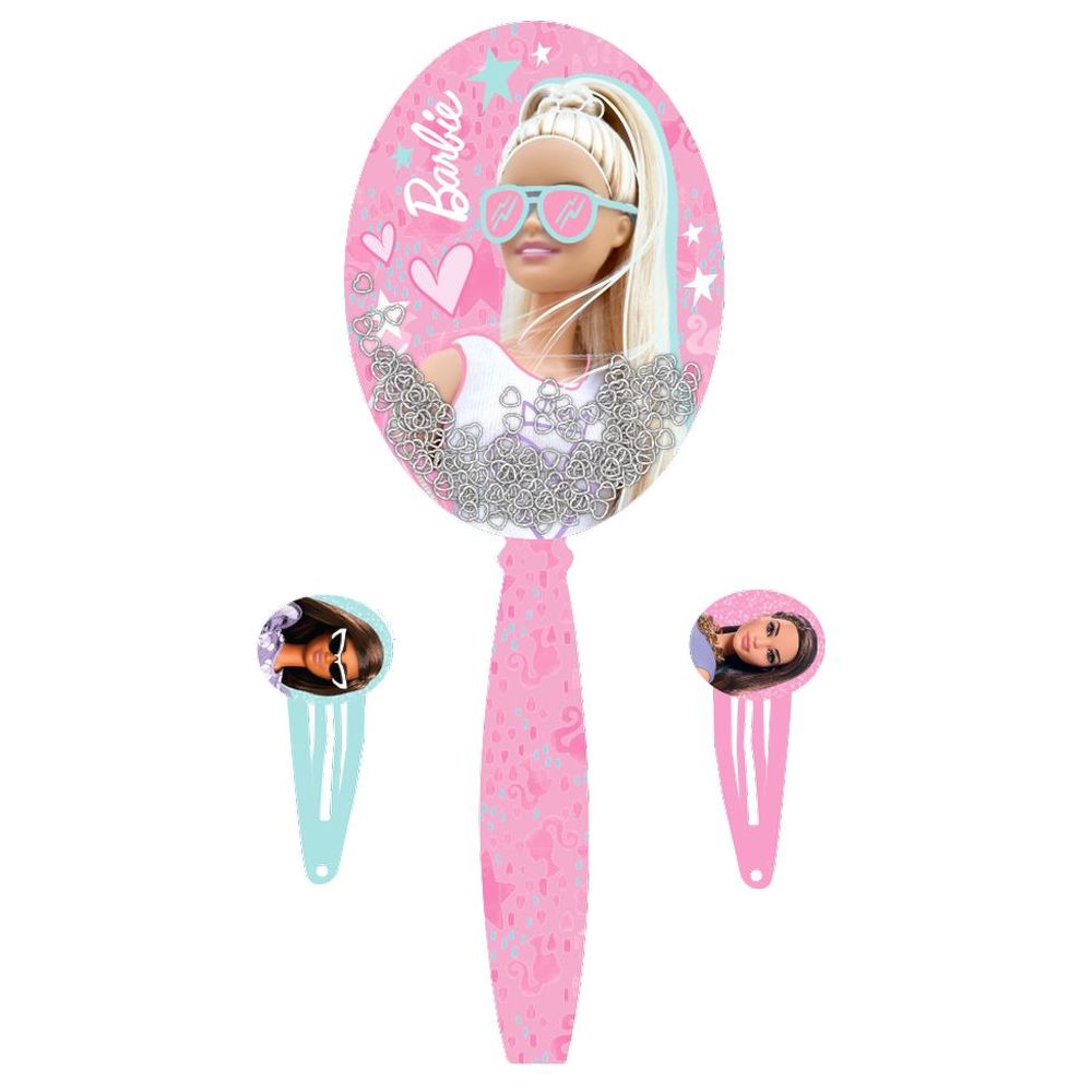 Barbie - Girls Hair Brush With Clips - 3pcs